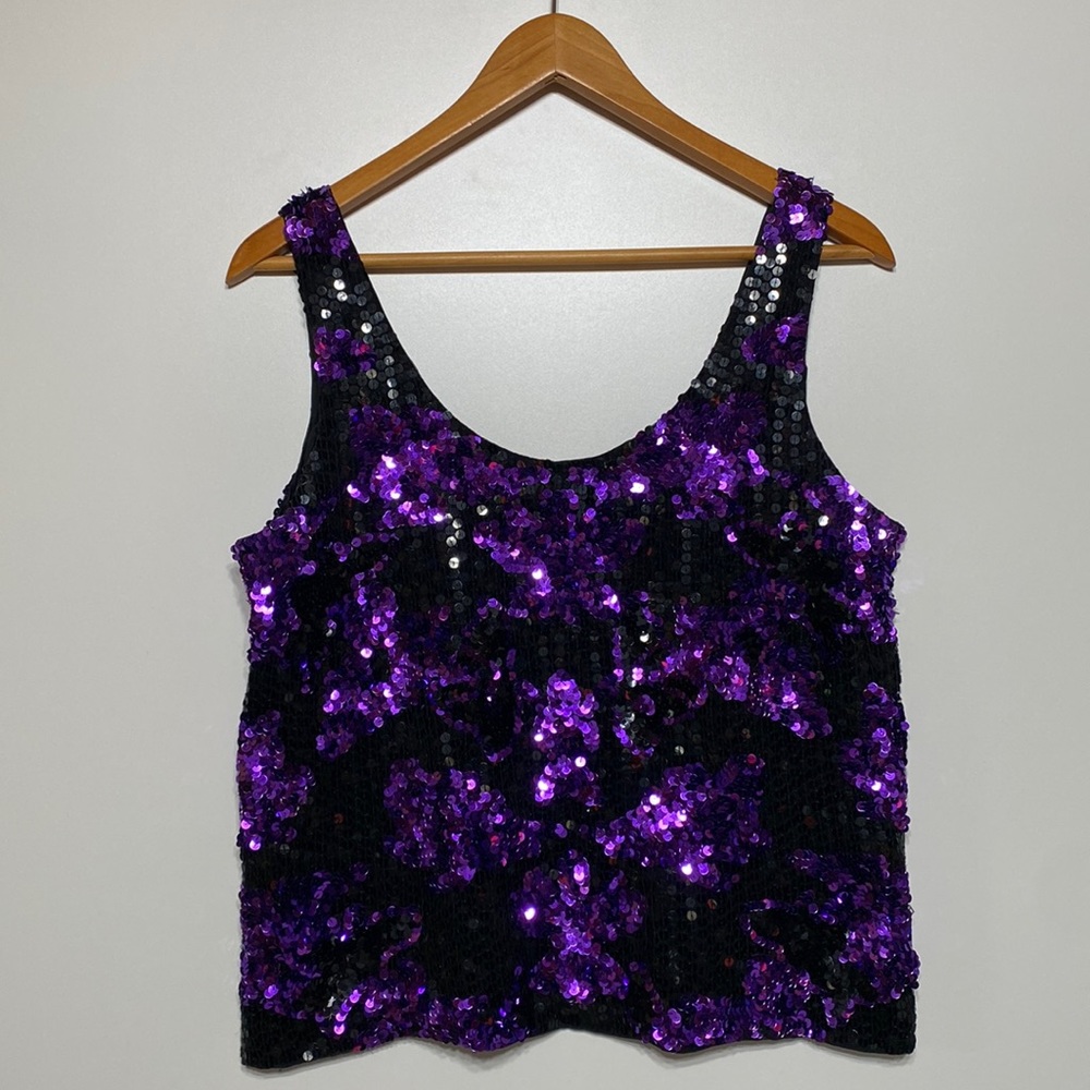 Vintage Silk Niteline Sequin Purple and Black Tank Top
